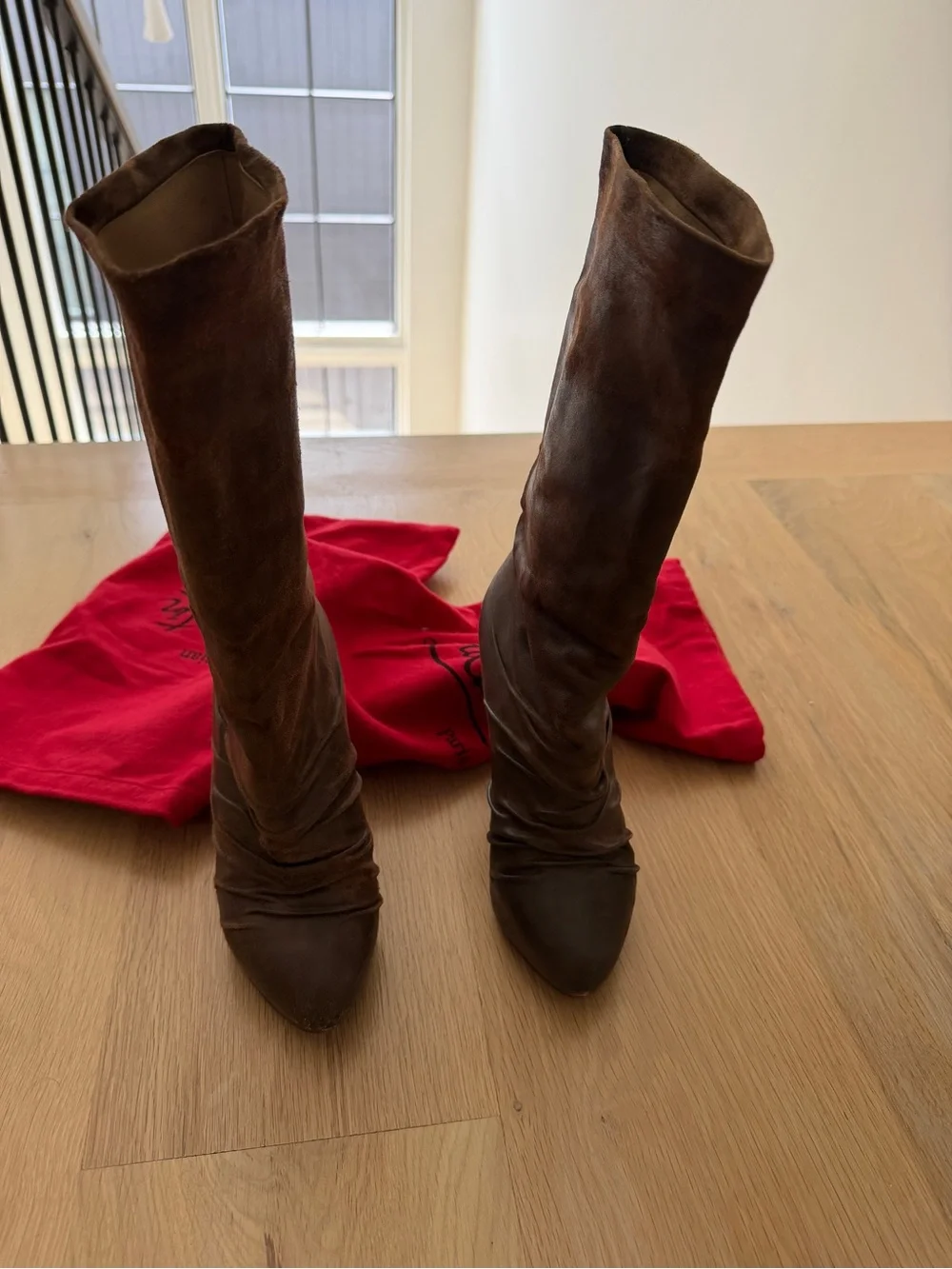 Christian Louboutin Brown Suede Over-the-Knee Boots - Picture 1 of 8